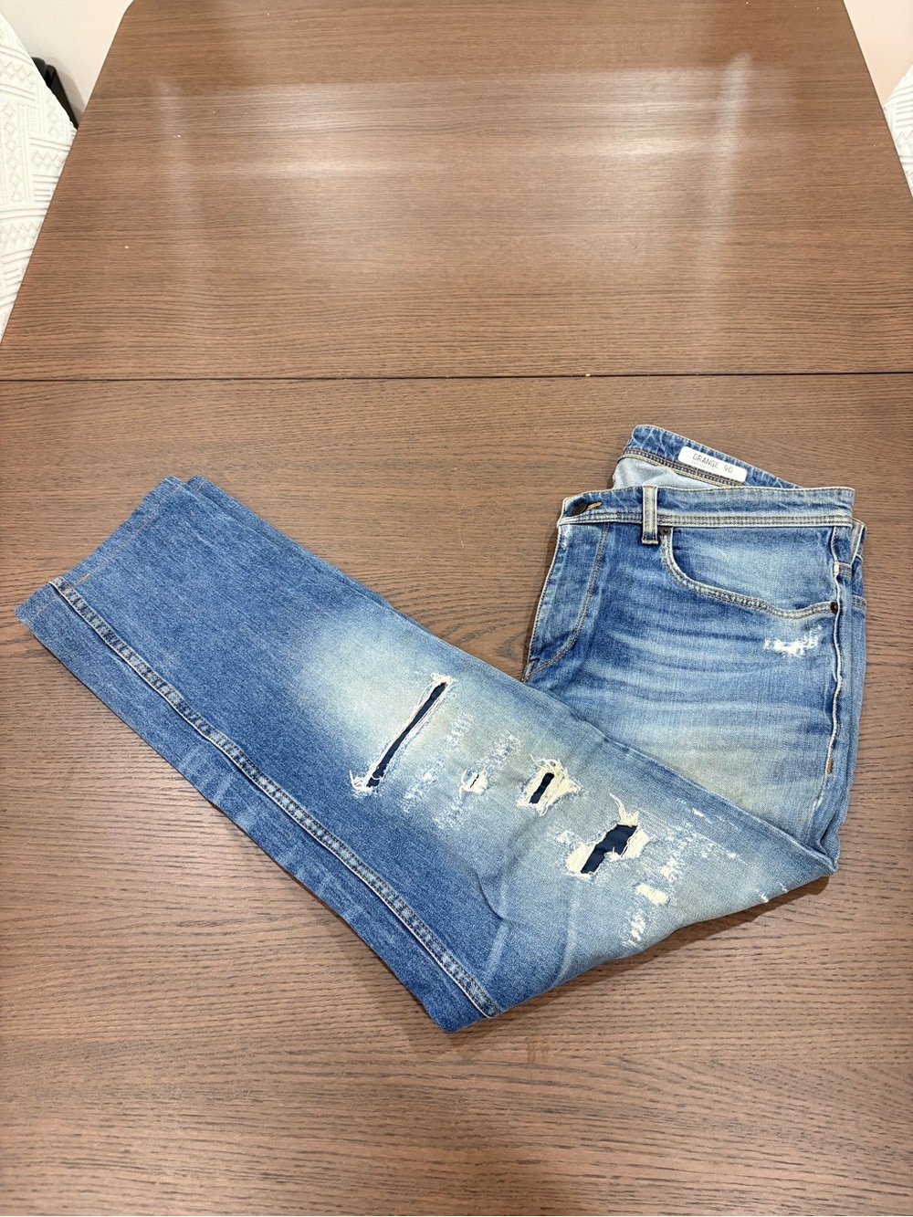 Boss Men's Light Blue Slim Straight Distressed Jeans